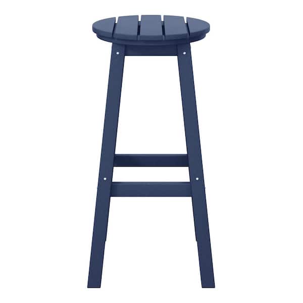 WESTIN OUTDOOR Laguna 29 in. HDPE Plastic All Weather Backless Round Seat Bar Height Outdoor Bar Stool in, Navy Blue