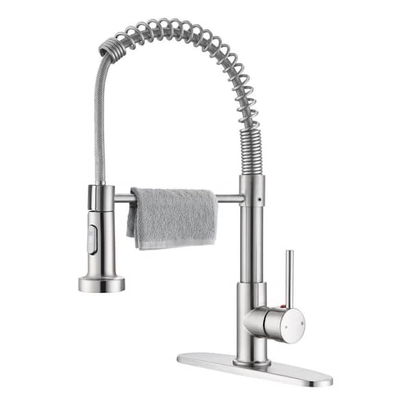 Single Handle Deck Mount Standard Kitchen Faucet in Brushed Nickel
