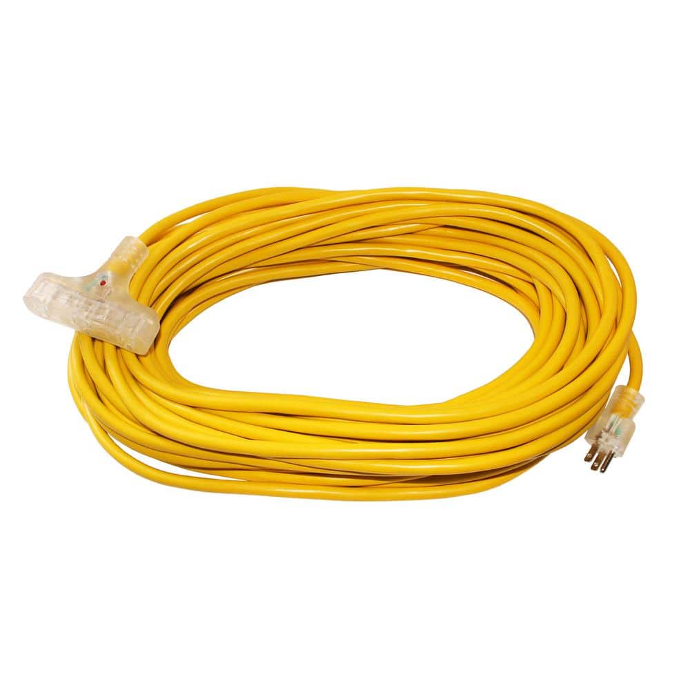 12/3 100 ft. SJT Wire Gauge 3-Outlet Tri-Source Indoor Outdoor Vinyl Lighted Electric Extension Cord