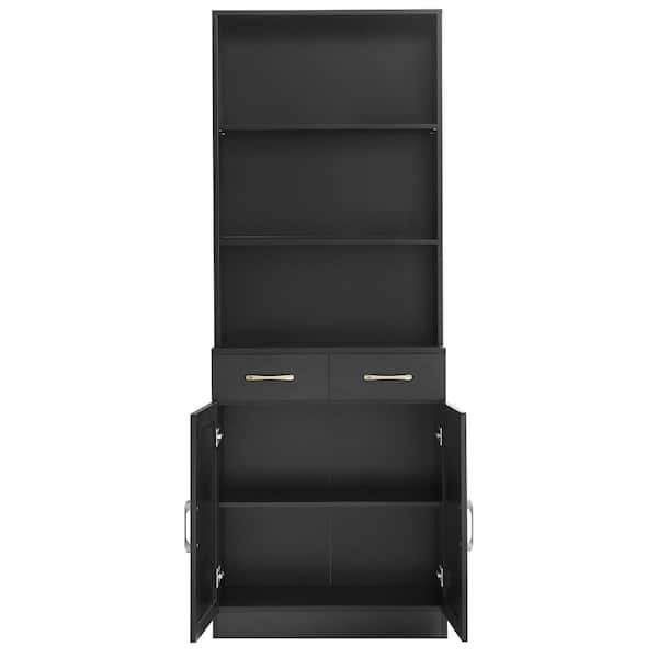 Nestfair 25.9 in. W x 11 in. D x 70 in. H Black Storage Linen Cabinet with 2 Doors and 2 Drawers