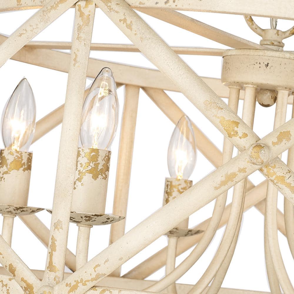 Antique Ivory Drum 6-Light Steel Chandelier