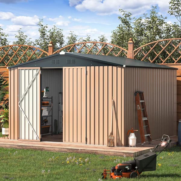 Lycvki 10 ft. W x 10 ft. D Heavy-Duty Metal Storage Shed with