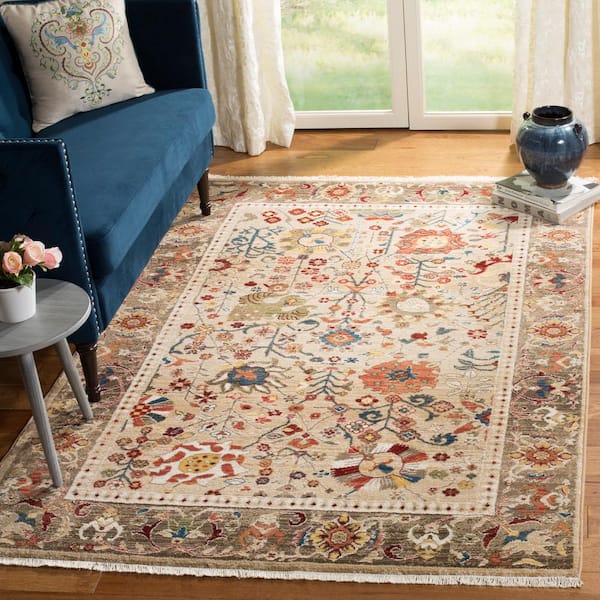 Kashan Beige/Taupe 9 ft. x 12 ft. Border Area Rug