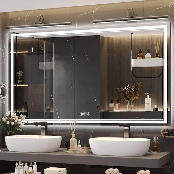 36 in. W x 60 in. H Rectangular Frameless LED Front Light And Backlit Anti-Fog Wall Mount Bathroom Vanity