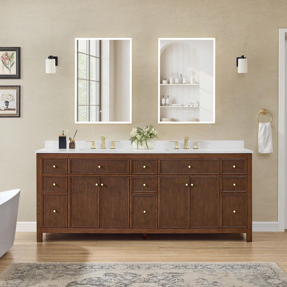 Pendry 84 in. Double Freestanding Dark Walnut Bath Vanity with Giotto Quartz Top price history on PriceWatchPro