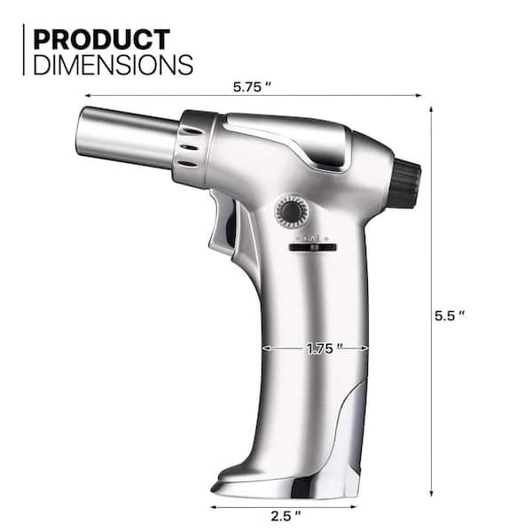 Set of 2 Silver Butane Windproof Torch Lighter with Adjustable Flame for Camping/Cooking (5.75 in. W x 5.5 in. H)
