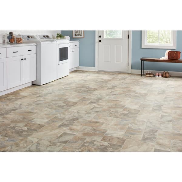 Modular Natural Slate Stone 10 MIL x 12 ft. W x Cut to Length Waterproof Vinyl Sheet Flooring
