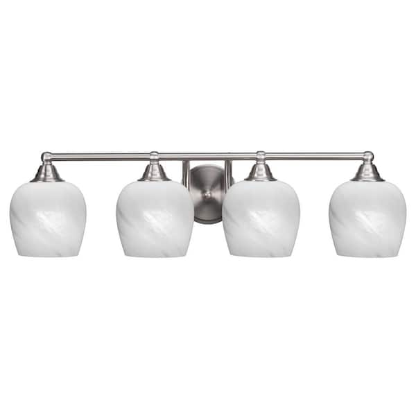 Unbranded Madison 7.75 in. 4-Light Bath Bar, Brushed Nickel, White Marble Glass Vanity Light