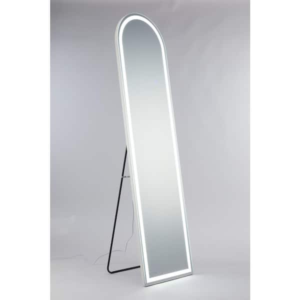 Unbranded 16 in. W x 60 in. H Arched Floor Mirror with 3-Color Lighting LED Lights and Stand, for Living Room, Cloakroom, Corridor