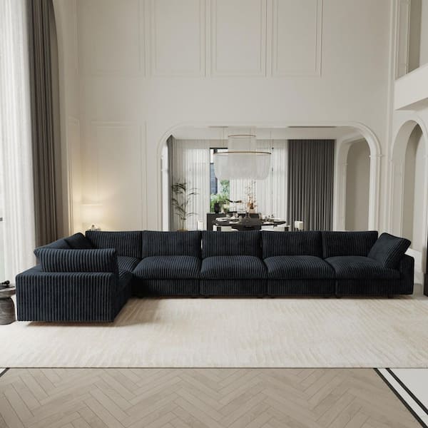 197 in. Square Arm Soft Faux Rabbit Fur Velvet 6-Piece L-Shaped Modern Comfy Cloud Modular Sectional Sofa Couch in Black
