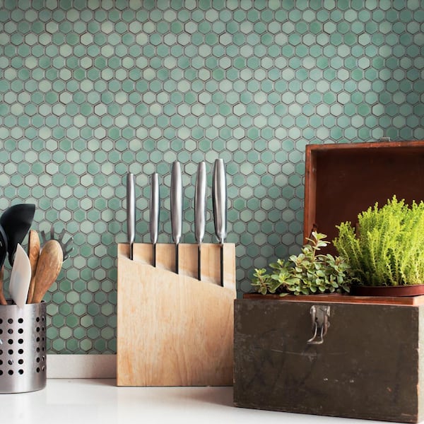 Merola Tile Hudson 1 in. Hex Mint Green 11-7/8 in. x 13-1/4 in