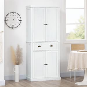 3-Shelf White 72 in. H Pinewood Large Kitchen Pantry Storage Cabinet, Freestanding Cabinet with Doors