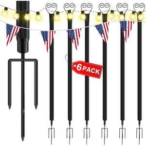 9 ft. Outdoor String Light Poles Holder Dia 19 mm Pole with Hooks, Ox Horn (6-Pack)