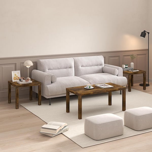 Furinno Classic 20 in. Amber Pine Square Wood End Table (Set of 2)