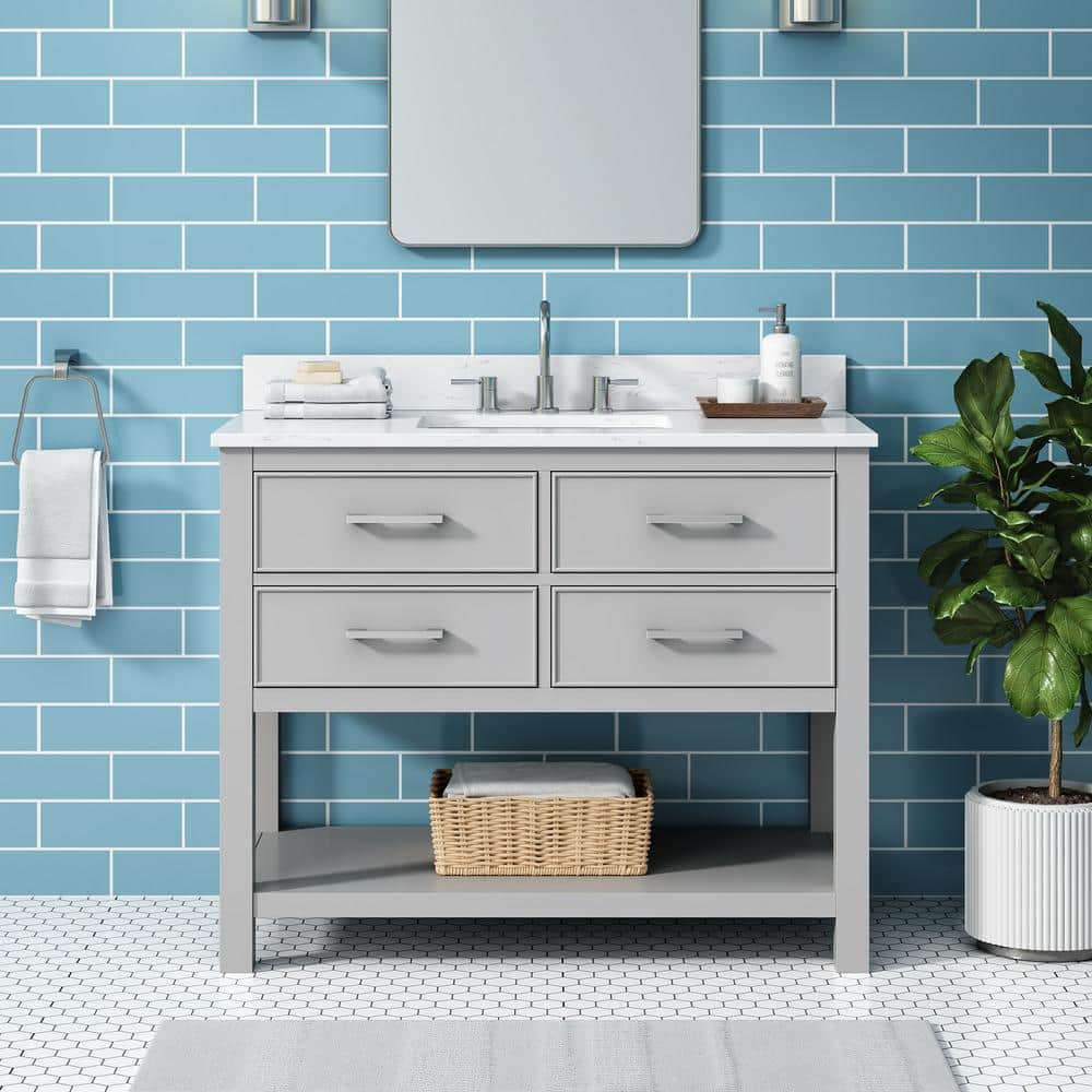 Chilled Gray 43" Single Bathroom Vanity with Engineered Marble Top