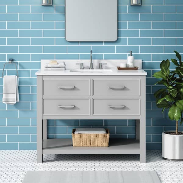 Avanity Brooks 43 in. Single Sink Chilled Gray Bath Vanity with Cala White Engineered Stone Top