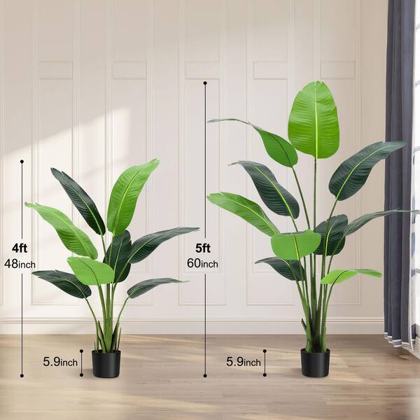 5.2 FT Tall Artificial Bird Of Paradise Plant - PVC Faux Palm Tree In Plastic Pot For Home & Office Decor