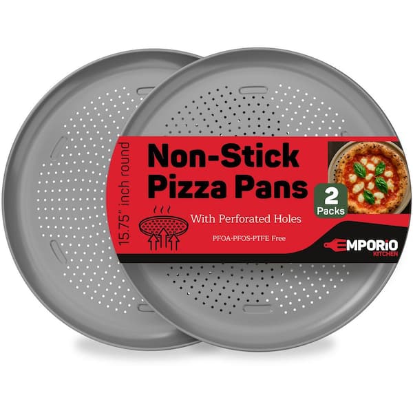 Nonstick Pizza Pan 2-Pack 16 in. Round Carbon Steel Pizza Tray, Oven Safe 450°F, Dishwasher Safe, Silver Coating