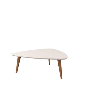 Utopia 34 in. Off-White/Maple Cream Medium Triangle Wood Coffee Table with Splayed Legs