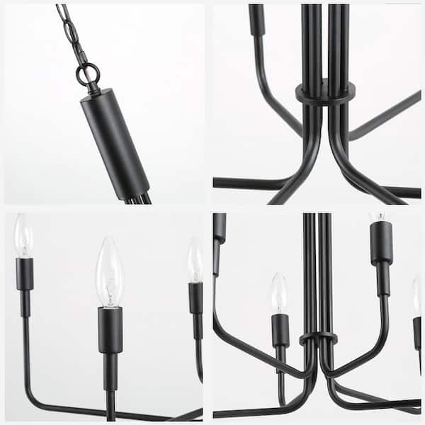 LALUZ Modern Black Candlestick Oblong Chandelier Farmhouse