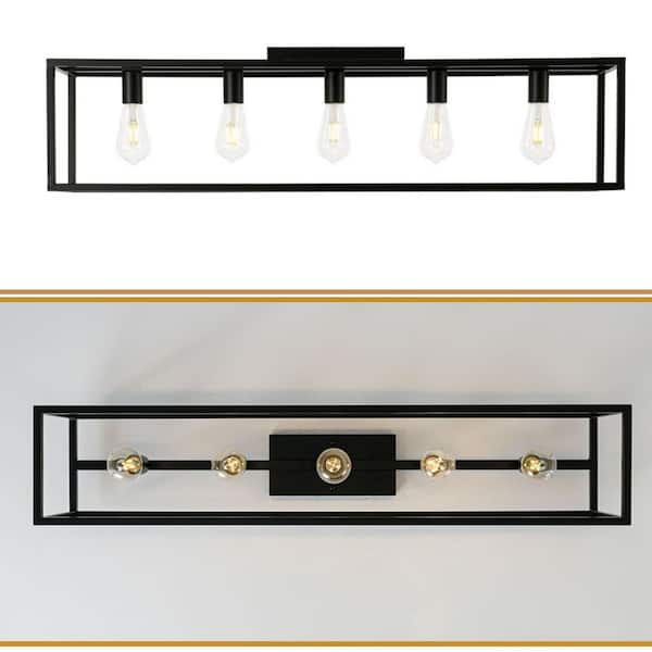 HUOKU Libtad 5-Light 40.9 in. W Matte Black Farmhouse Flush Mount