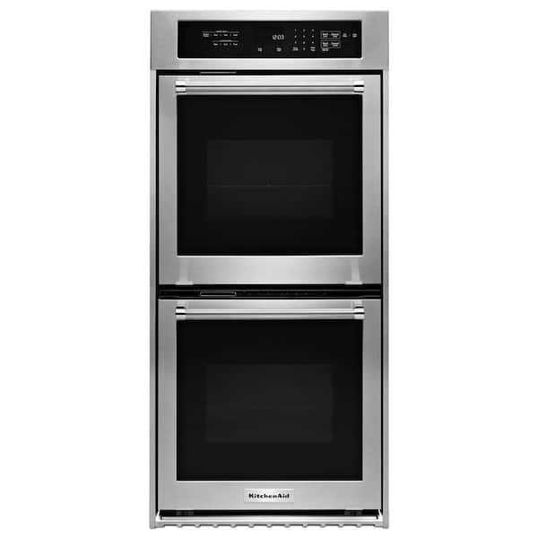 Kitchenaid 24 In Double Electric Wall Oven Self Cleaning With Convection Stainless Steel Kodc304ess The Home Depot - 24 Double Wall Oven Electric White