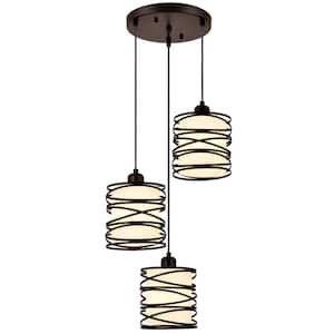 Jasslynn 40 Watt 3 Light Oil Rubbed Bronze Modern Pendant Light with Cylinder Cream Glass Shade for Living Room Foyer