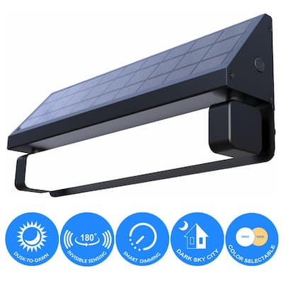 Solar 180° Black SMART Sensing Self-Contained Integrated Selectable LED Color Flood Pathway Wall Light