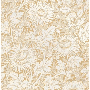 Zinnia Mustard Floral Mustard Wallpaper Sample