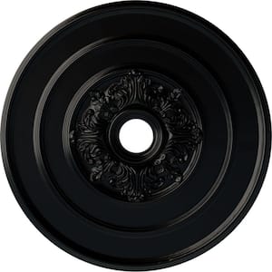 1-1/2" x 26" x 26" Polyurethane Traditional with Acanthus Leaves Ceiling Medallion, Hand-Painted Jet Black