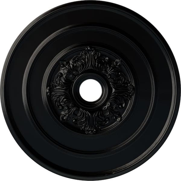 Ekena Millwork 1-1/2" x 26" x 26" Polyurethane Traditional with Acanthus Leaves Ceiling Medallion, Hand-Painted Jet Black