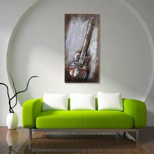 48 in. x 24 in. "Electric Guitar" Mixed Media Iron Hand Painted Dimensional Wall Art