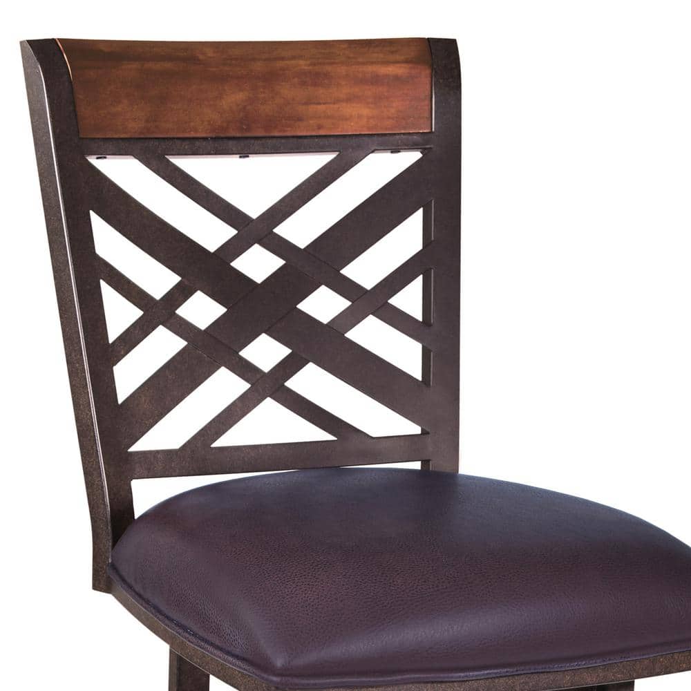 Tahiti 26" Brown Faux Leather Swivel Barstool with Metal Frame