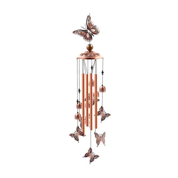 33.5 in. Aluminum Butterflies Wind Chime with S Hook Rose Gold Outdoor Indoor Patio Garden Decoration Gift