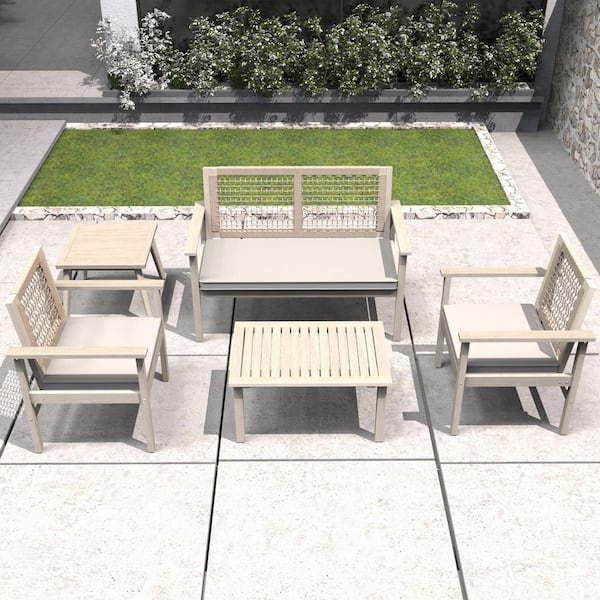 Avah 5-Piece Acacia Wood Patio Outdoor Conversation Set With Beige Cushions