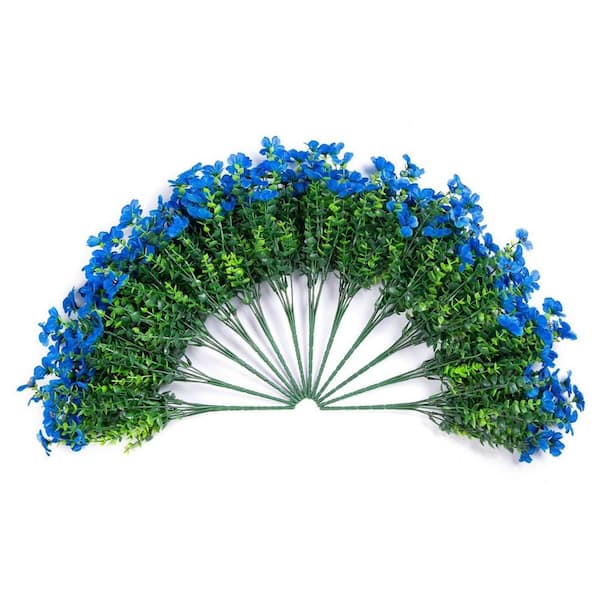Unbranded 12 Bundles 13.8 in. Blue Artificial Faux Flowers Silk Daisy with Eucalyptus