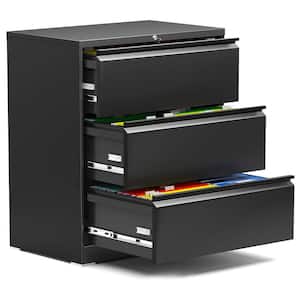 3 Drawer Lateral File Cabinet w/Lock for Letter/Legal Size Paper, Black