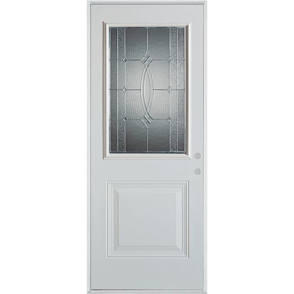 Stanley Doors 32 in. x 80 in. Diamanti Zinc 1/2 Lite 1-Panel Painted White Left-Hand Inswing Steel Prehung Front Door