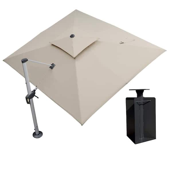 PURPLE LEAF 9 ft. x 11 ft. High-Quality Aluminum Cantilever Polyester Outdoor Patio Umbrella with Base in Ground, Beige