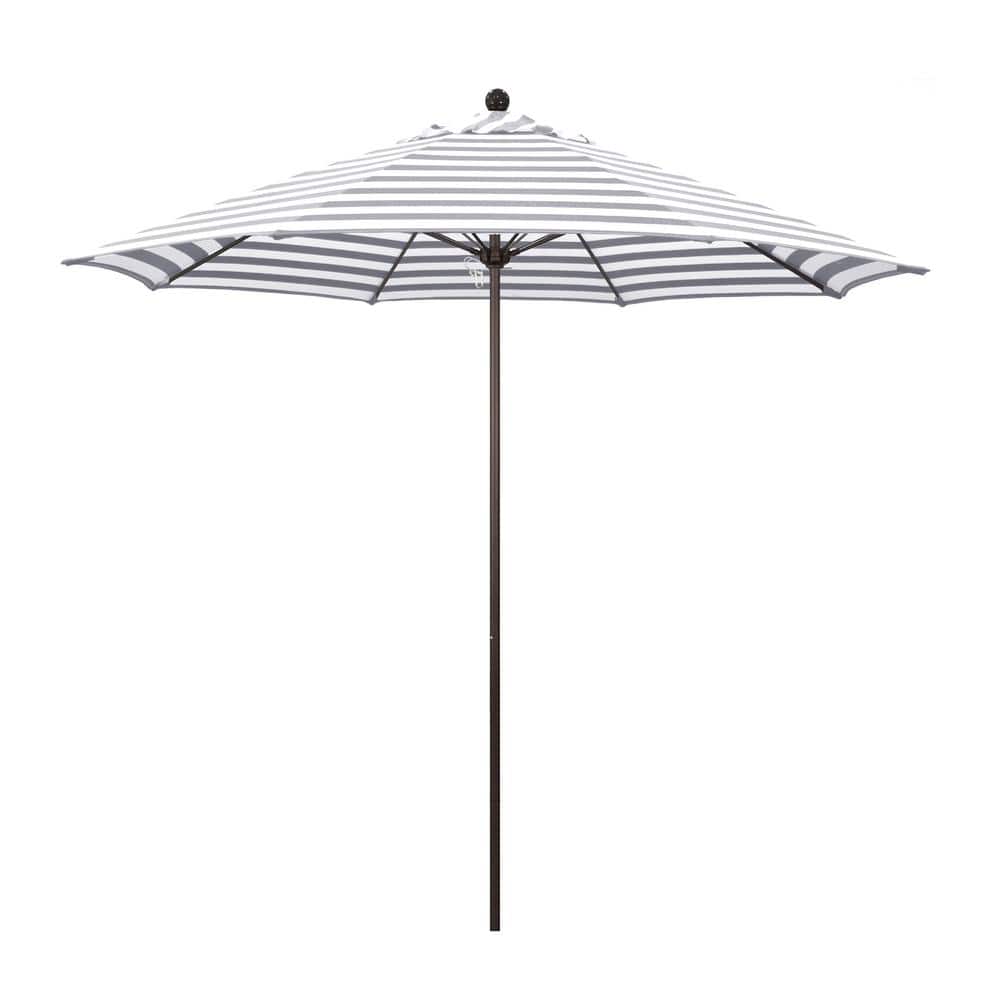 9 ft. Bronze Aluminum Commercial Market Patio Umbrella with Fiberglass Ribs Push Lift in Gray White Cabana Stripe Olefin price history on PriceWatchPro