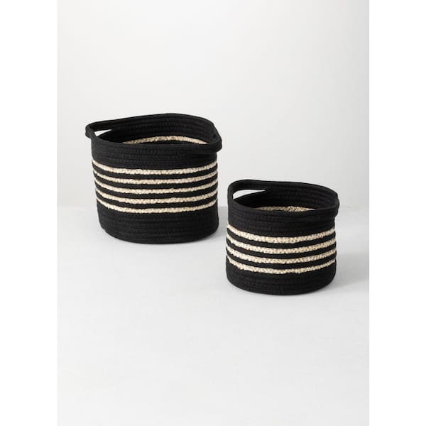 SULLIVANS 8.5" and 6.25" Black Striped Basket (Set of 2)