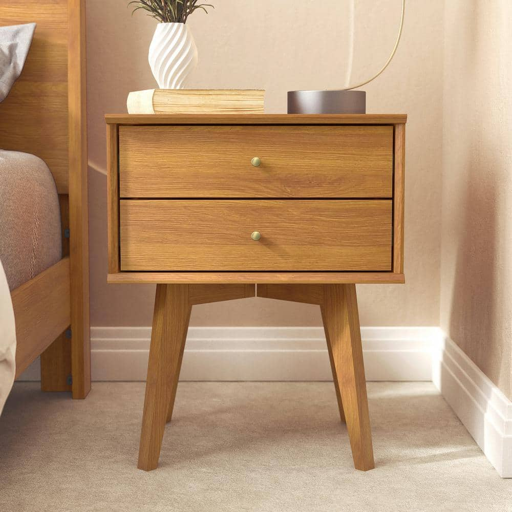 GALANO Abby 2 Drawers Amber Walnut Sidetable Nightstand (22 In. H X 18. ...