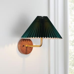 Mayville 12 in. Classic 1-Light Dimmable Wall Sconce with Emerald Parchment Paper Shade