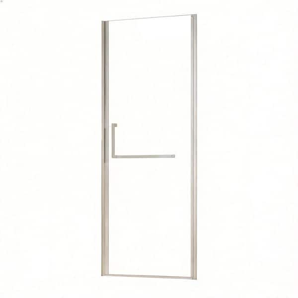 27 in.-28 in. W x 72 in. H Frameless Pivot Shower Door in Brushed Nickel with Clear Tempered Glass