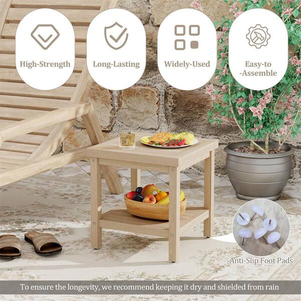 Costway 1-piece 20 in. Natural Teak Wood Outdoor End Table