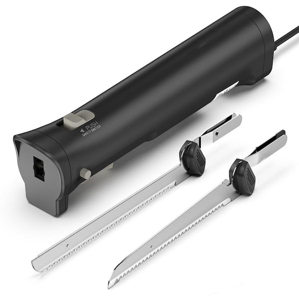 8 in. Black Stainless Steel Electric Bread Knife with 4 Stainless Steel Blades, Safety Lock Switch, for meat slicing