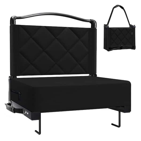 Black Stadium Seat Chair w/ Back Support Cushion, Shoulder Strap and Handle, Hold up 400 lbs. Comfort for Sports Events