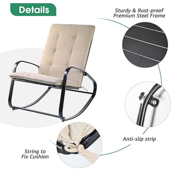 cenadinz Metal Outdoor Rocking Chair with Beige Cushion