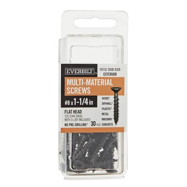 Everbilt #8 x 1-1/4 in. Black 6-Lobe Torx Drive Exterior Flat Head Multi-Material Screw (30-Pack)