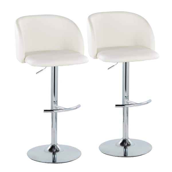 Fran 32 in. White Faux Leather and Chrome Metal Adjustable Barstool (Set of 2)